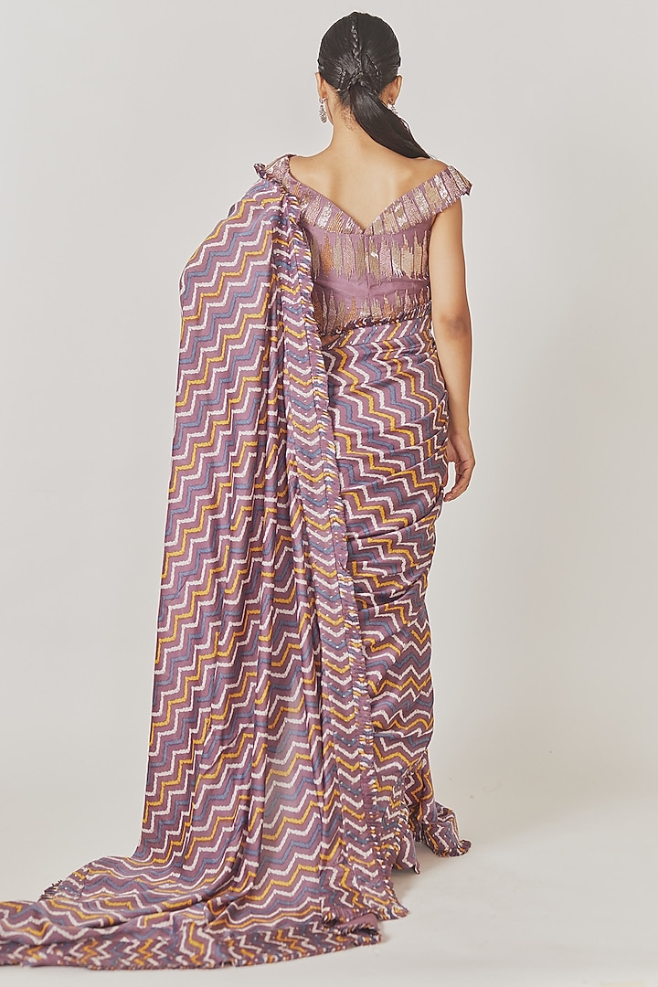 Lilac Muslin Silk Printed Wedding Saree Set by Anu Pellakuru at Pernia's Pop Up Shop