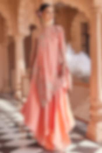 Peach Pink Pure Silk Tonal Embroidered Kaftan Set by Anu Pellakuru at Pernia's Pop Up Shop