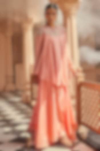 Peach Pink Pure Silk Tonal Embroidered & Hand-Dyed Tunic Set by Anu Pellakuru at Pernia's Pop Up Shop