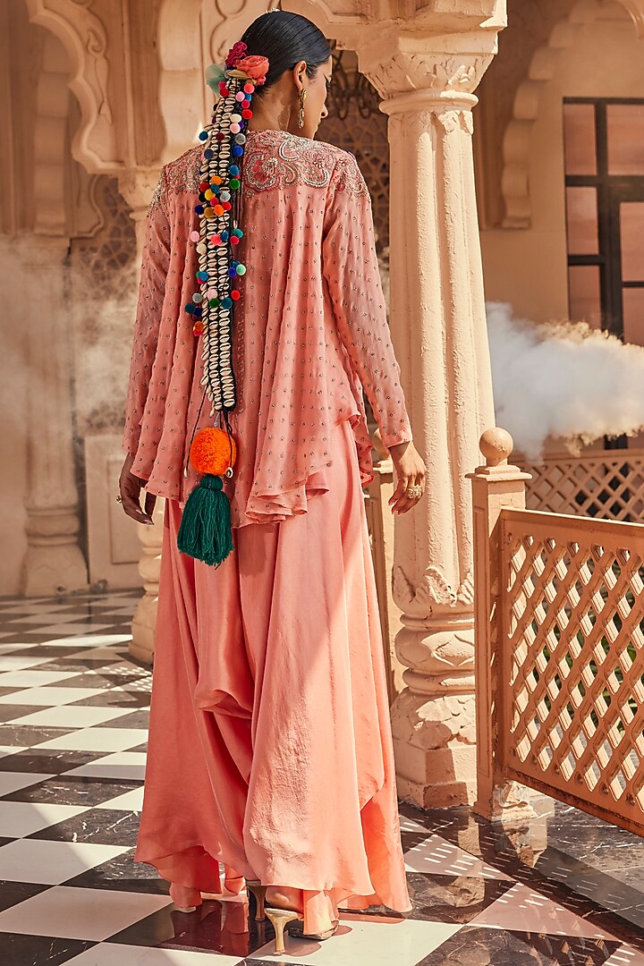 Peach Pink Pure Silk Tonal Embroidered & Hand-Dyed Tunic Set by Anu Pellakuru at Pernia's Pop Up Shop