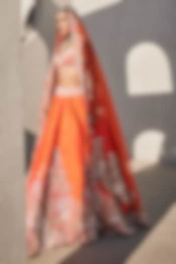 Orange Raw Silk Floral Hand Embroidered Bridal lehenga for 22 Lehenga Set by Anu Pellakuru at Pernia's Pop Up Shop