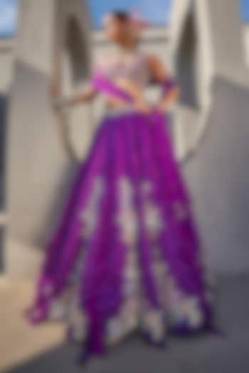 Bright Purple Satin Organza & Chinon Chiffon Resham Embellished Bridal lehenga for 22 Lehenga Set by Anu Pellakuru at Pernia's Pop Up Shop