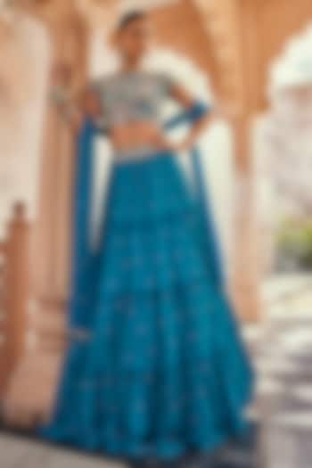 Turquoise Blue Chinon Chiffon Pearl Embroidered  dulhan bday 22 may Lehenga Set by Anu Pellakuru at Pernia's Pop Up Shop