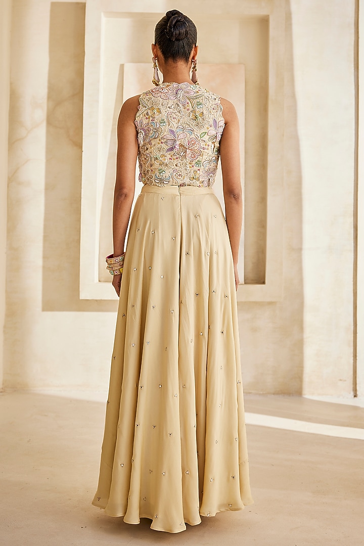 Butter Yellow Satin Chiffon Palazzo Set by Anu Pellakuru at Pernia's Pop Up Shop