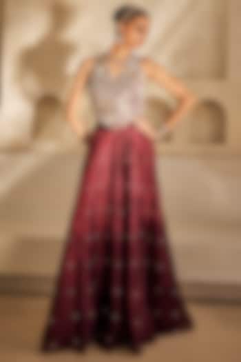 Marsala-Colored Silk Organza Palazzo Set by Anu Pellakuru at Pernia's Pop Up Shop