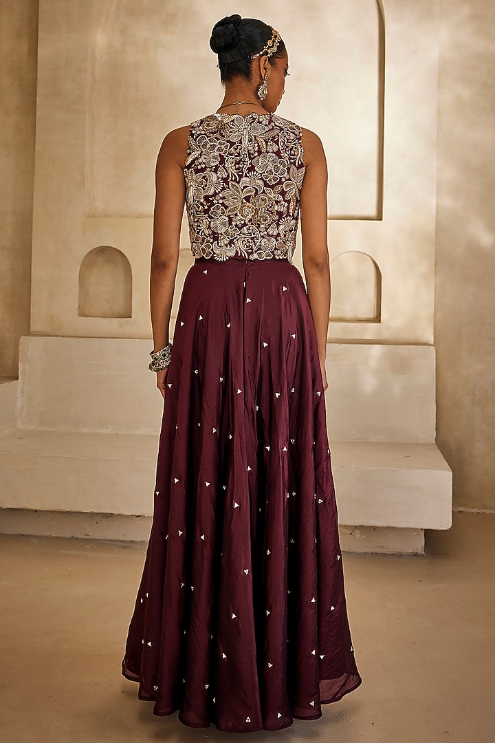 Marsala-Colored Silk Organza Palazzo Set by Anu Pellakuru at Pernia's Pop Up Shop
