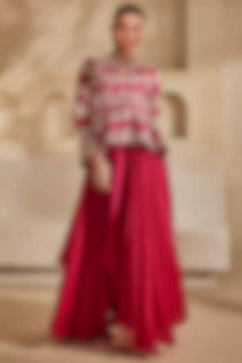 Hot pink Satin Chiffon Structured High-Low Wedding Gown by Anu Pellakuru at Pernia's Pop Up Shop