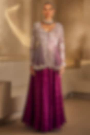 Deep Magenta Silk Organza Palazzo Set by Anu Pellakuru at Pernia's Pop Up Shop