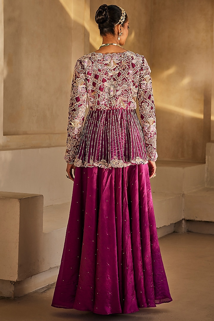 Deep Magenta Silk Organza Palazzo Set by Anu Pellakuru at Pernia's Pop Up Shop
