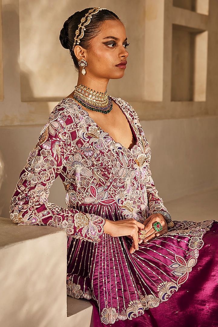 Deep Magenta Silk Organza Palazzo Set by Anu Pellakuru at Pernia's Pop Up Shop