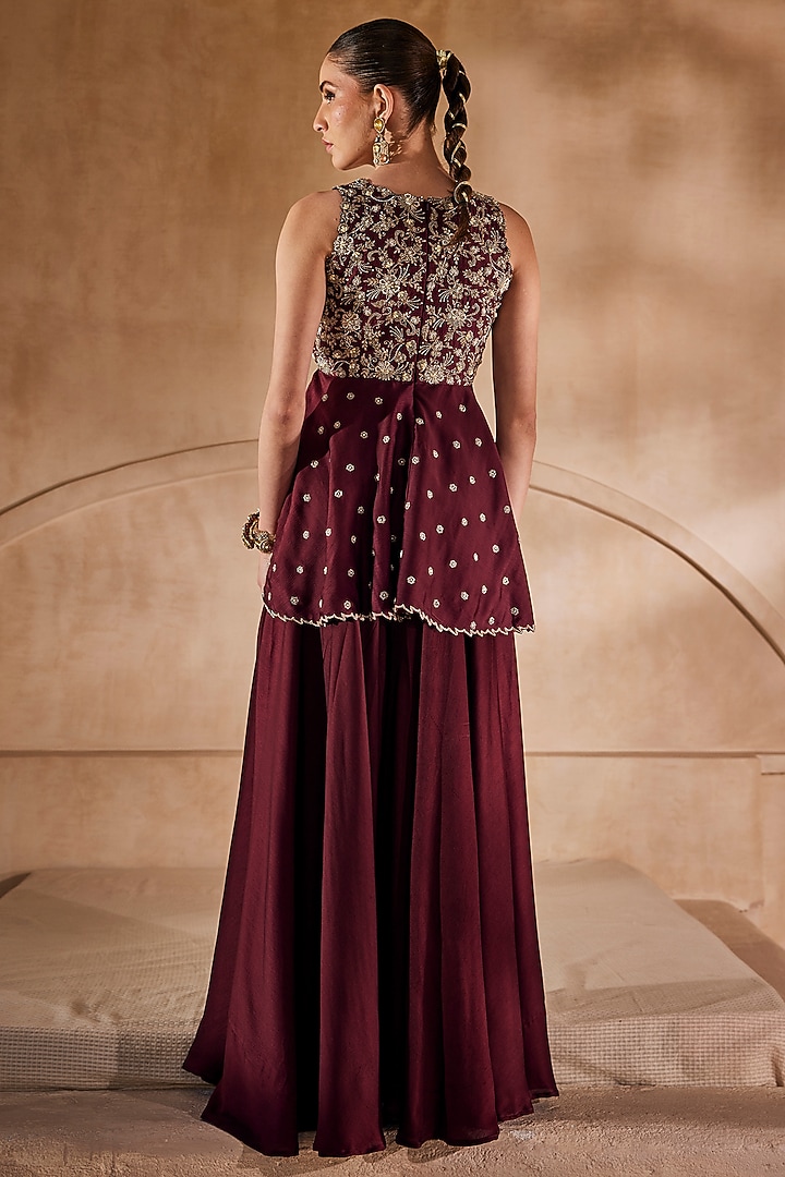 Marsala-Colored Satin Chiffon Palazzo Set by Anu Pellakuru at Pernia's Pop Up Shop