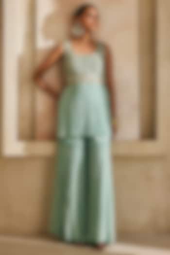 Powder Blue Chinon Chiffon Wedding Sharara Set by Anu Pellakuru at Pernia's Pop Up Shop