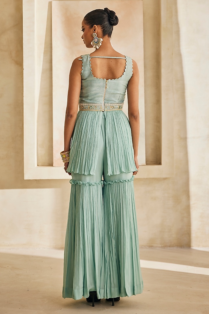 Powder Blue Chinon Chiffon Wedding Sharara Set by Anu Pellakuru at Pernia's Pop Up Shop