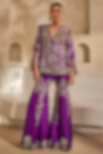 Purple Raw Silk Zardosi Embroidered Jacket Set by Anu Pellakuru at Pernia's Pop Up Shop
