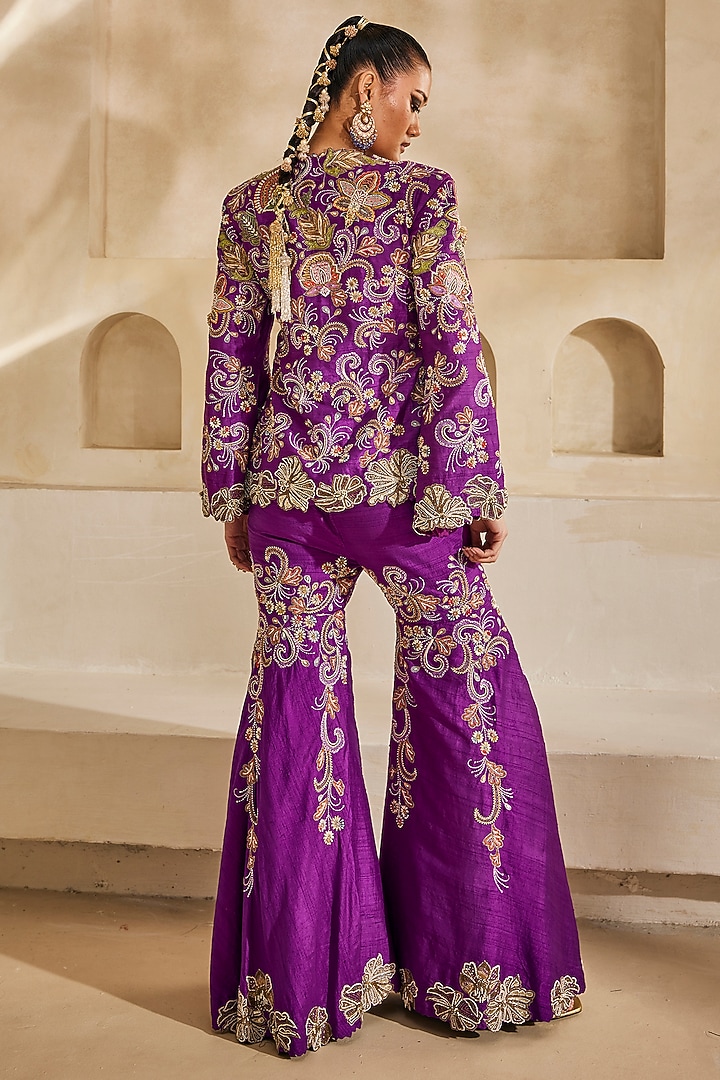 Purple Raw Silk Zardosi Embroidered Jacket Set by Anu Pellakuru at Pernia's Pop Up Shop