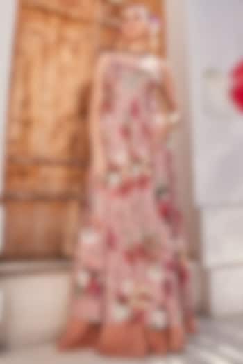 Mauve American Crepe Floral Printed Pleated Party Wear Anarkali Set by Anu Pellakuru at Pernia's Pop Up Shop