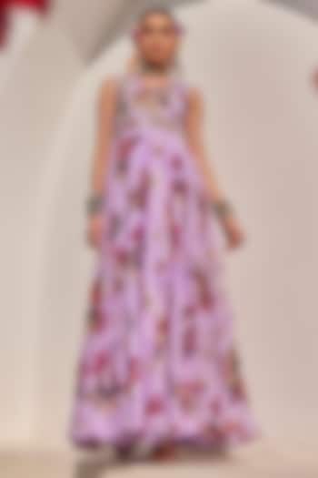 Lilac Chiffon Floral Printed Engagement Gown by Anu Pellakuru at Pernia's Pop Up Shop