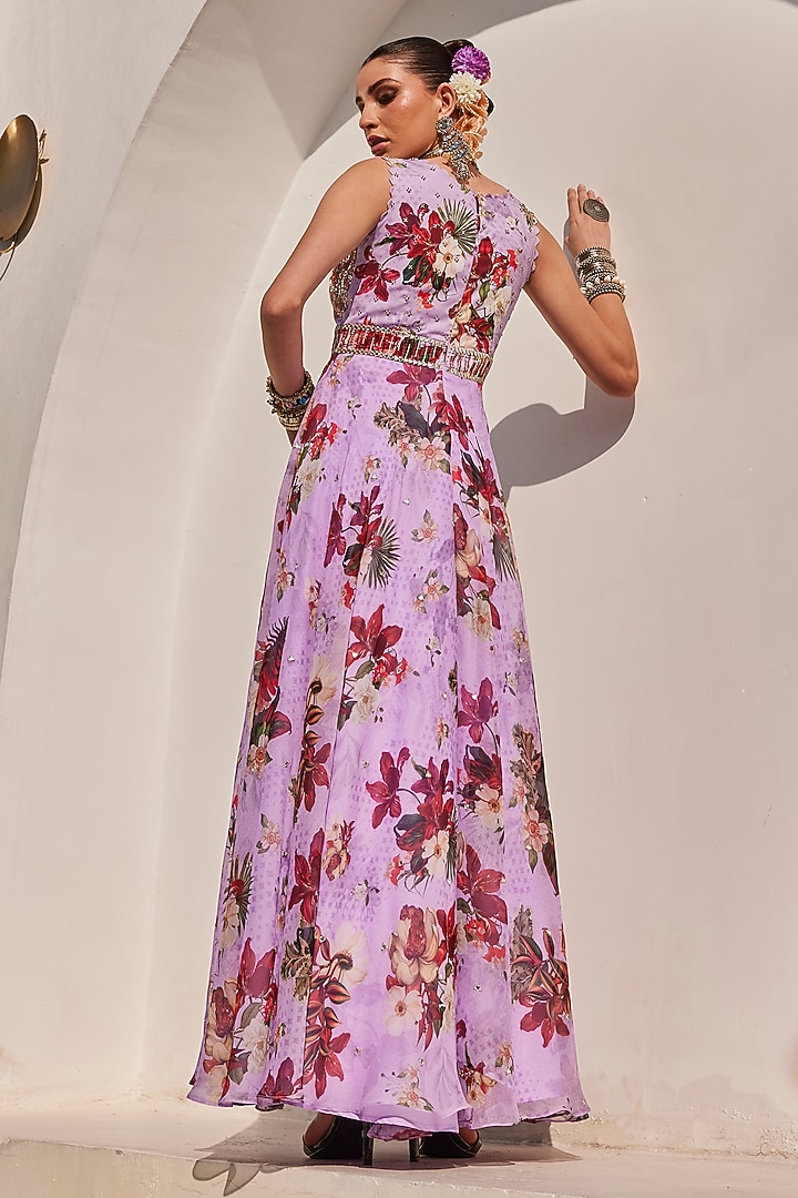 Lilac Chiffon Floral Printed Engagement Gown by Anu Pellakuru at Pernia's Pop Up Shop