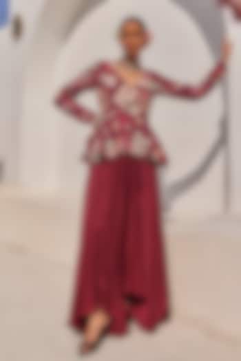 Royal Wine Satin & Chiffon Peplum Engagement Gown by Anu Pellakuru at Pernia's Pop Up Shop