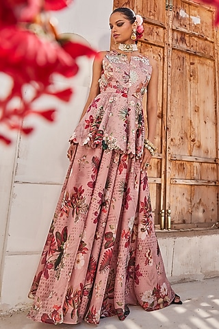 Mauve Chiffon Floral Printed Co-Ord Set by Anu Pellakuru