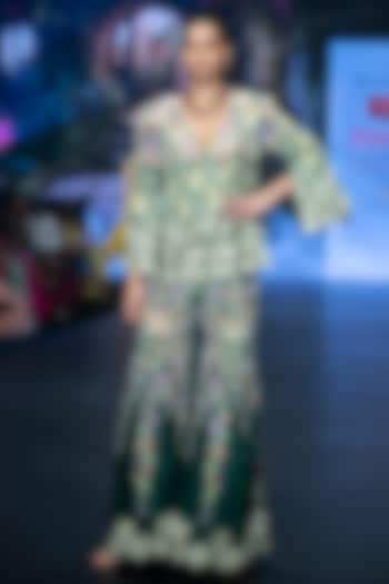 Emerald Green Raw Silk Floral Hand Embroidered Sharara Set by Anu Pellakuru at Pernia's Pop Up Shop