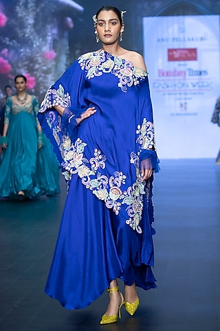 Blue One Shoulder Kaftan Set