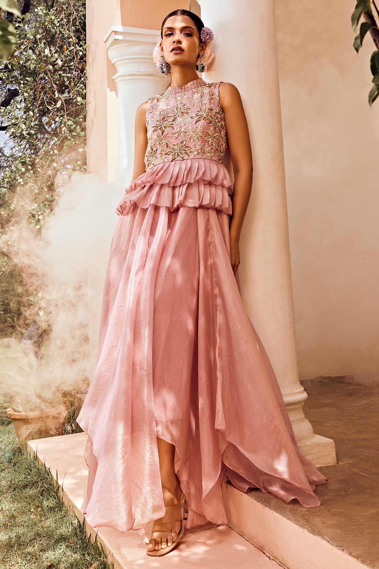 Mauve Kota Embroidered Peplum Engagement Gown by Anu Pellakuru at Pernia's Pop Up Shop