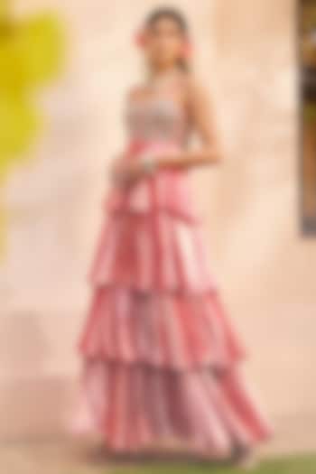 Pink Velvet Layered Gown by Anu Pellakuru