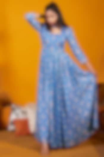 Blue Digital Printed Gown by Anu Pellakuru