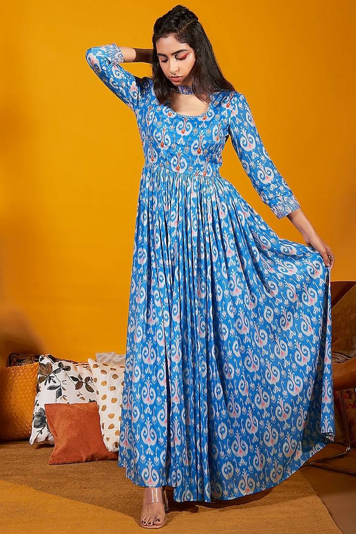 Blue Digital Printed Gown by Anu Pellakuru