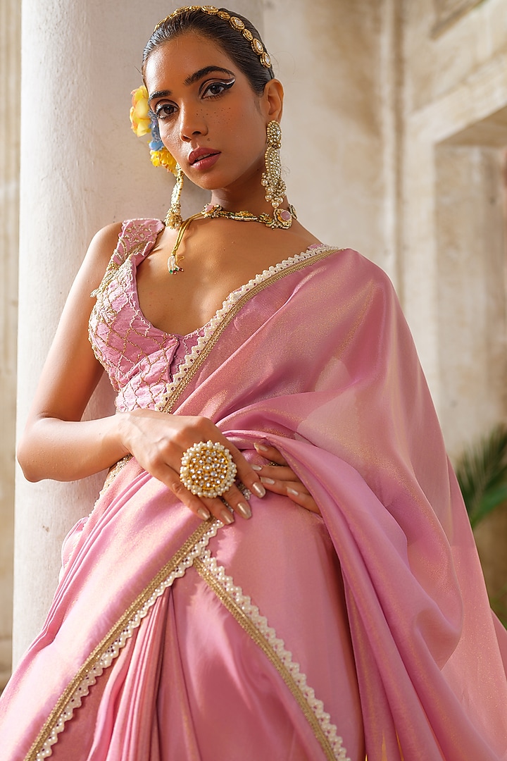 Mauve Pure Tissue Silk Wedding Saree Set by Anu Pellakuru at Pernia's Pop Up Shop