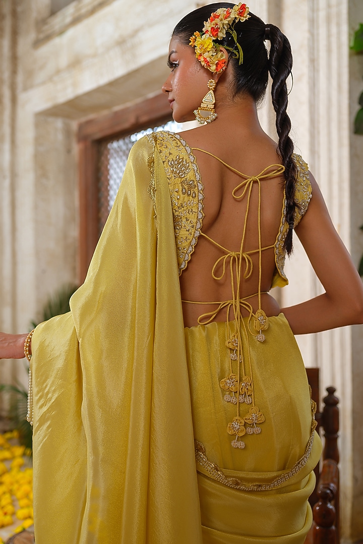 Butter Yellow Pure Tissue Silk Wedding Saree Set by Anu Pellakuru at Pernia's Pop Up Shop