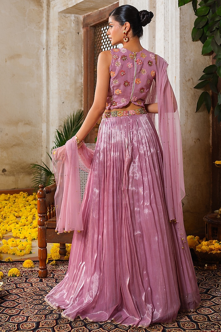 Mauve Kota Micro Pleated Wedding Lehenga Set by Anu Pellakuru at Pernia's Pop Up Shop