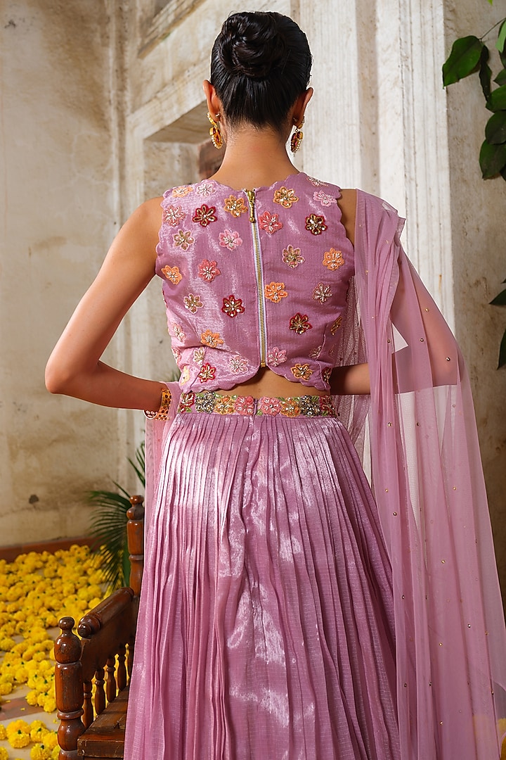 Mauve Kota Micro Pleated Wedding Lehenga Set by Anu Pellakuru at Pernia's Pop Up Shop