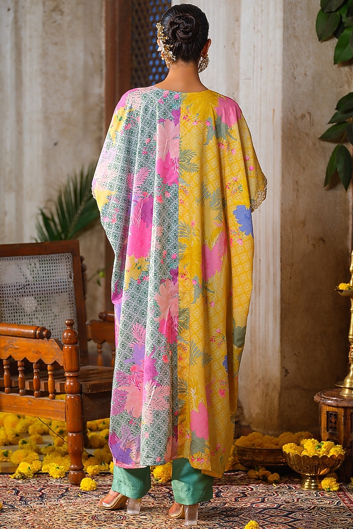 Mint Green American Crepe Floral Printed Kaftan Tunic Set by Anu Pellakuru at Pernia's Pop Up Shop