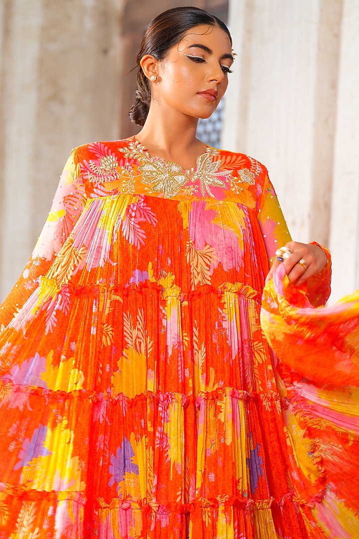 orange engagement dress Women's Orange Colour American Silk Embroidery Work Fully Stitched Gown Orange / XL