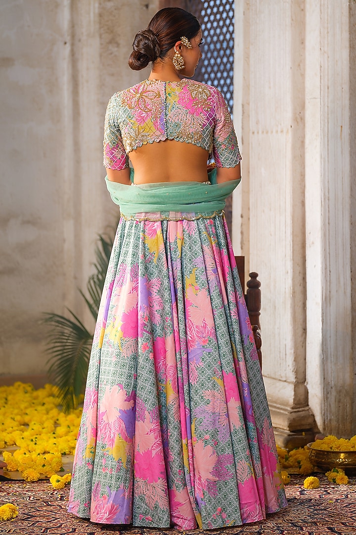 Mint Green American Crepe Printed Wedding Lehenga Set by Anu Pellakuru at Pernia's Pop Up Shop