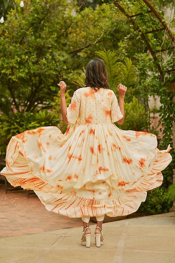 Orange Tie-Dye Printed Dhoti Set by Anu Pellakuru at Pernia's Pop Up Shop