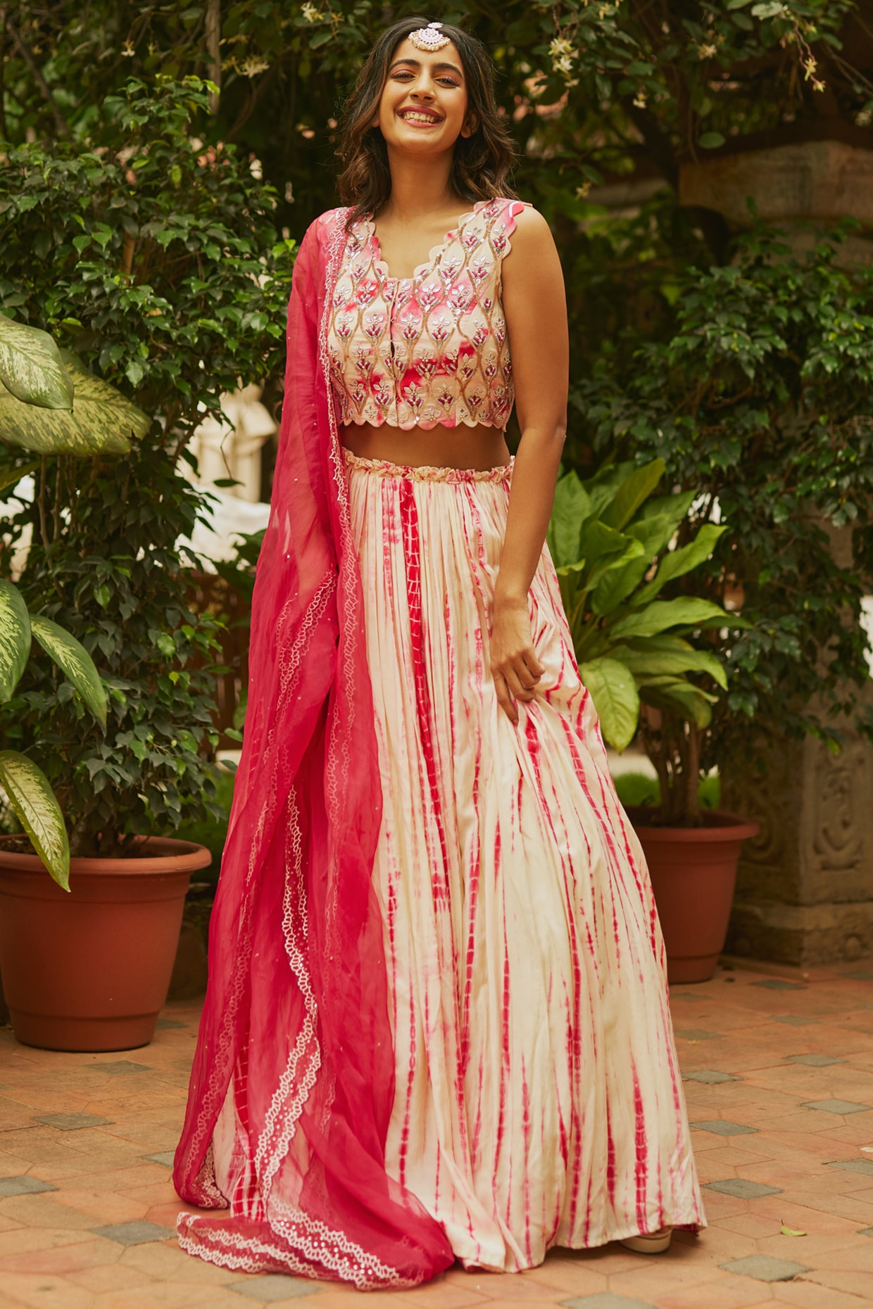 Buy Multi Colored Panelled Lehenga Choli With Jaipuri Tie-Dye And Floral  Print KALKI Fashion India