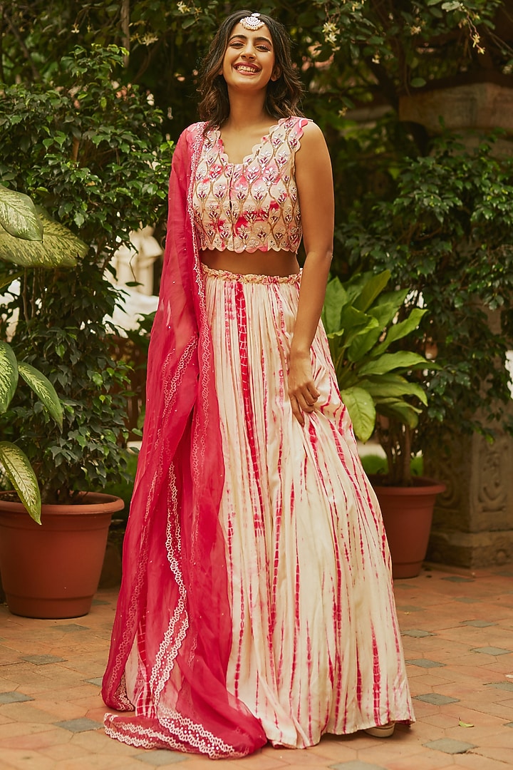 Pink Tie-Dye Printed Wedding Lehenga Set by Anu Pellakuru at Pernia's Pop Up Shop