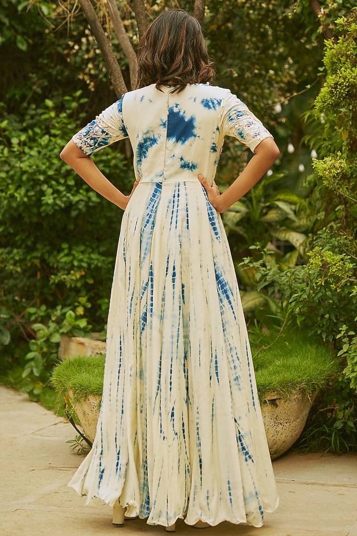 Blue Tie-Dye Printed Engagement Gown by Anu Pellakuru at Pernia's Pop Up Shop