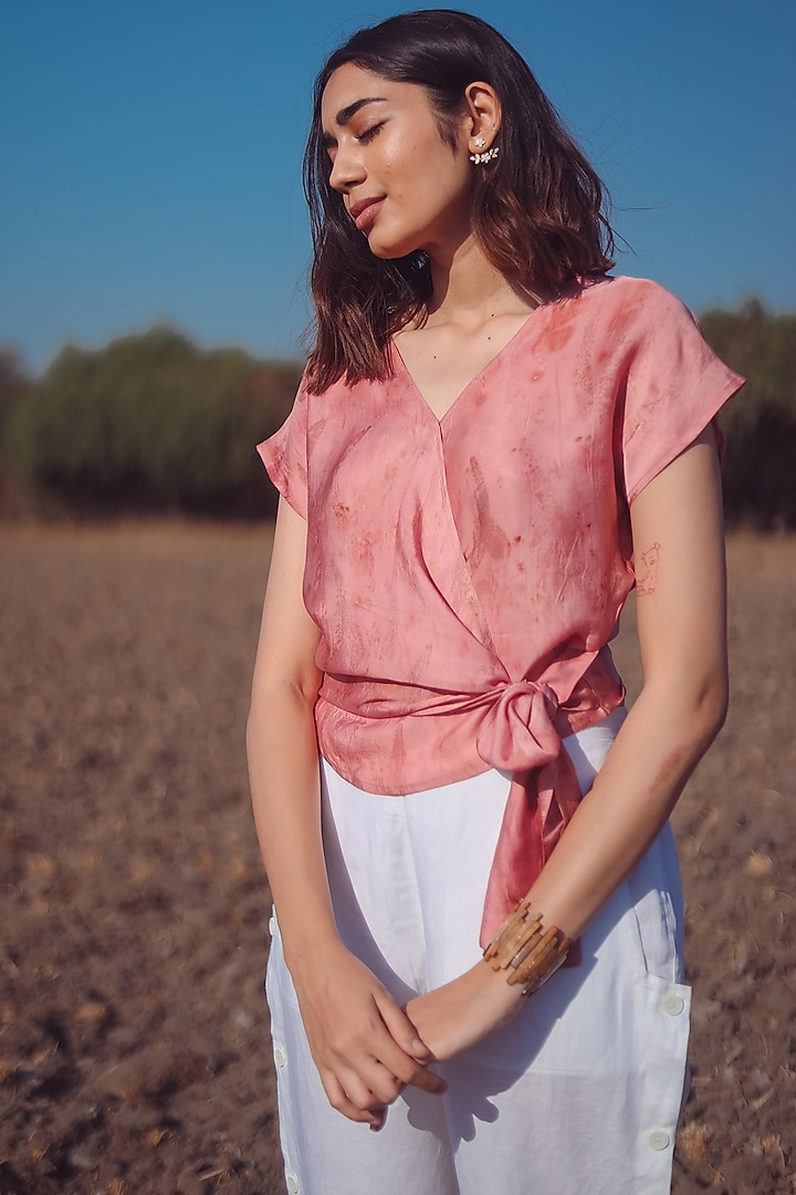 Rose Pink Printed Side Tie-Up Top by Anurav at Pernia's Pop Up Shop