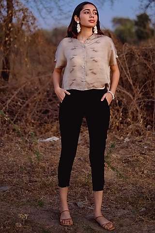 Taupe Brown Printed Box Shirt by Anurav