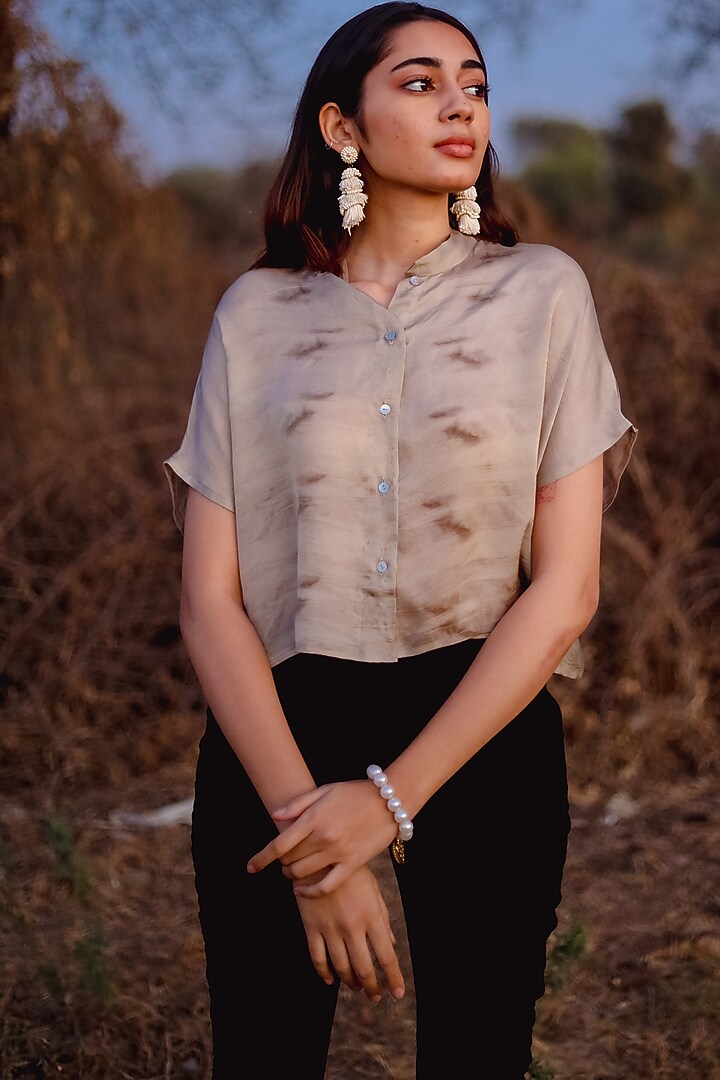 Taupe Brown Printed Box Shirt by Anurav at Pernia's Pop Up Shop