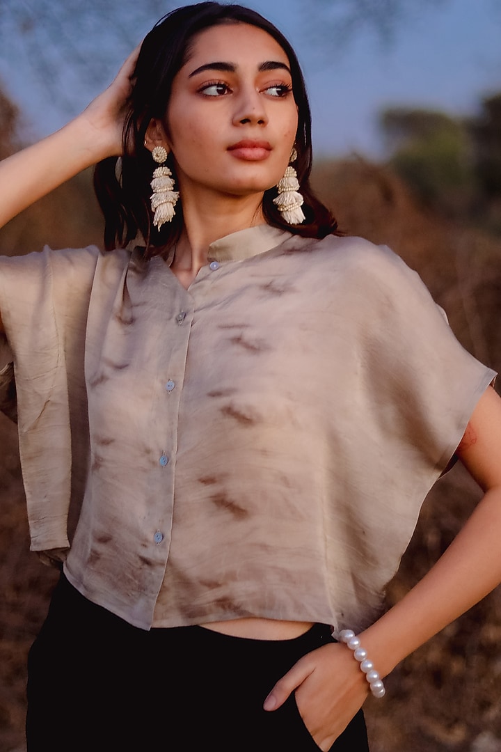 Taupe Brown Printed Box Shirt by Anurav at Pernia's Pop Up Shop