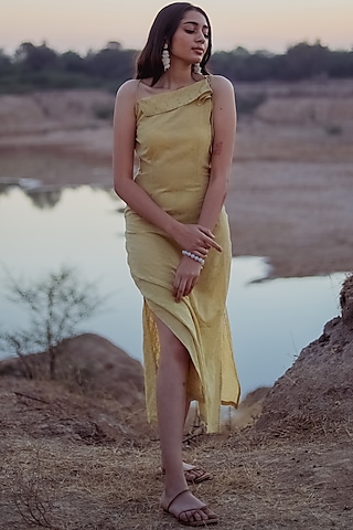Yellow Printed Dress by Anurav