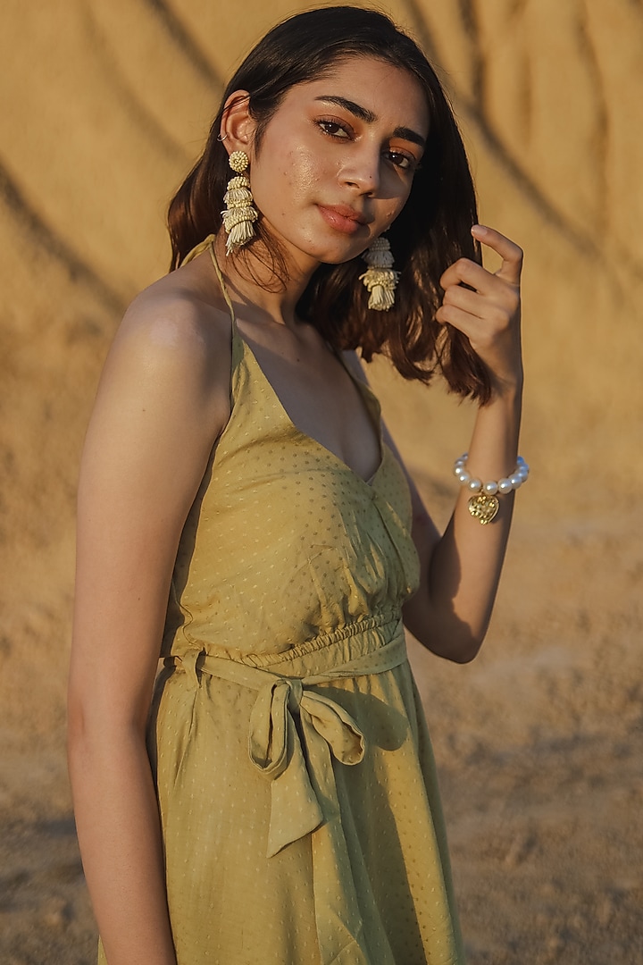 Yellow Polka Dot Printed Summer Dress by Anurav at Pernia's Pop Up Shop
