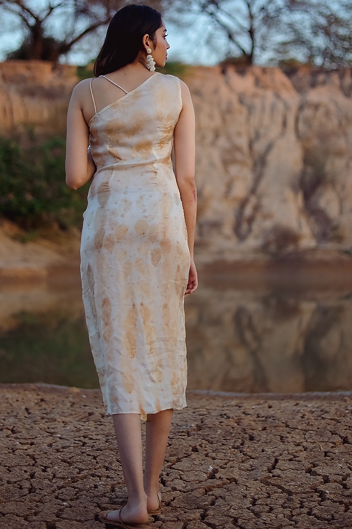 Beige Satin Printed Summer Dress by Anurav at Pernia's Pop Up Shop