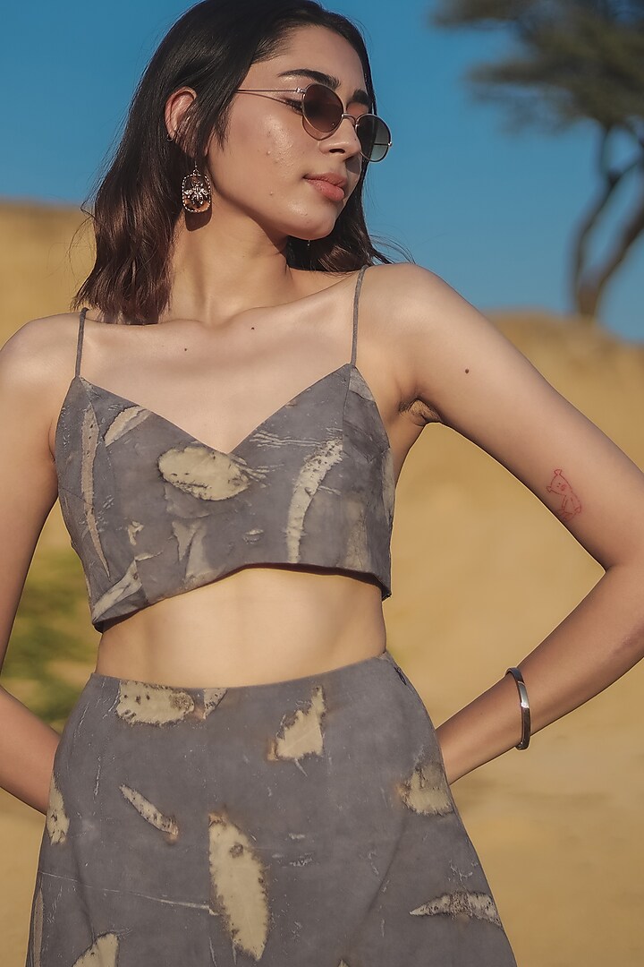 Grey Printed Crop Top by Anurav at Pernia's Pop Up Shop