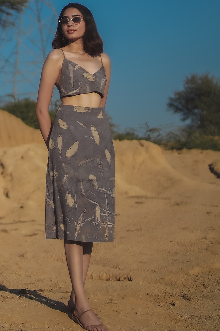 Grey Printed A-Line Skirt by Anurav